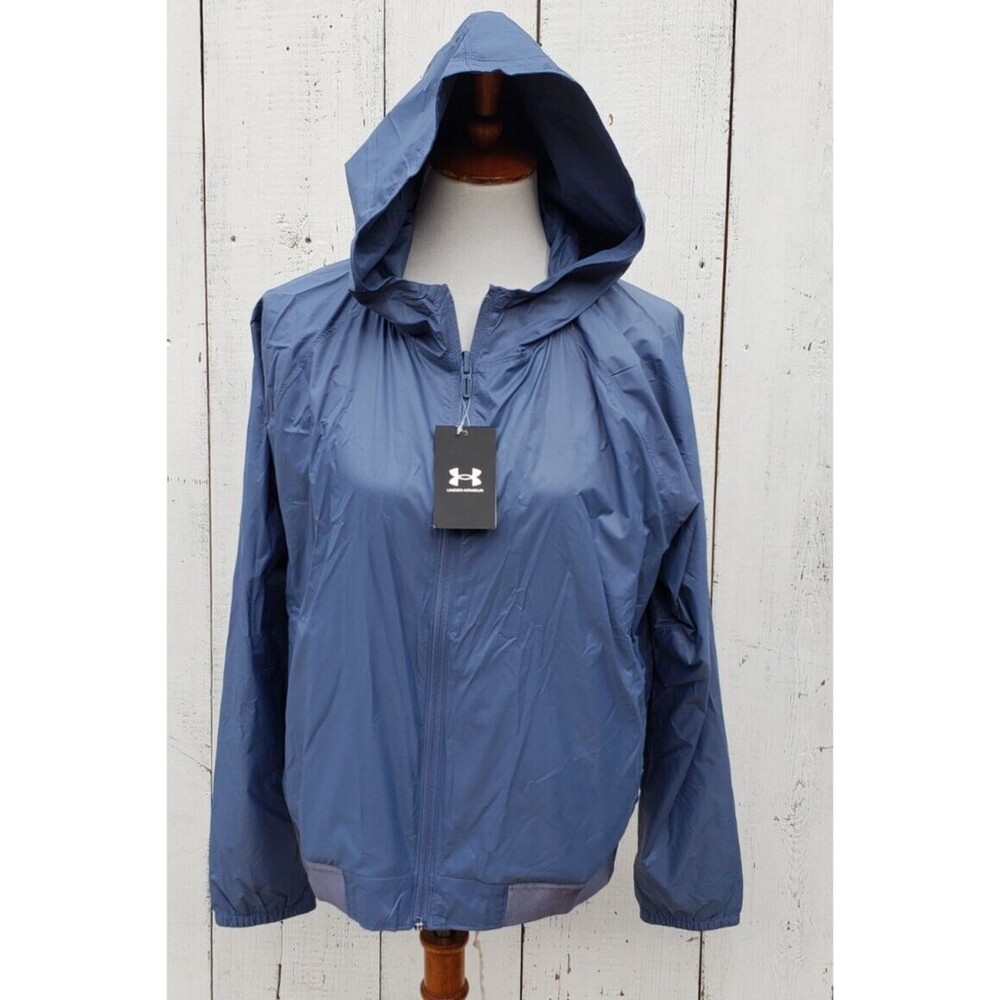 Under Armour Womens Reversible Nylon Blue Wind Breaker Jacket W Hood Size XL NEW
